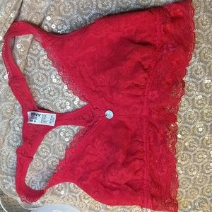 COPY - DKNY Mesh Lace T-back Bralette in size Medium Bright Red